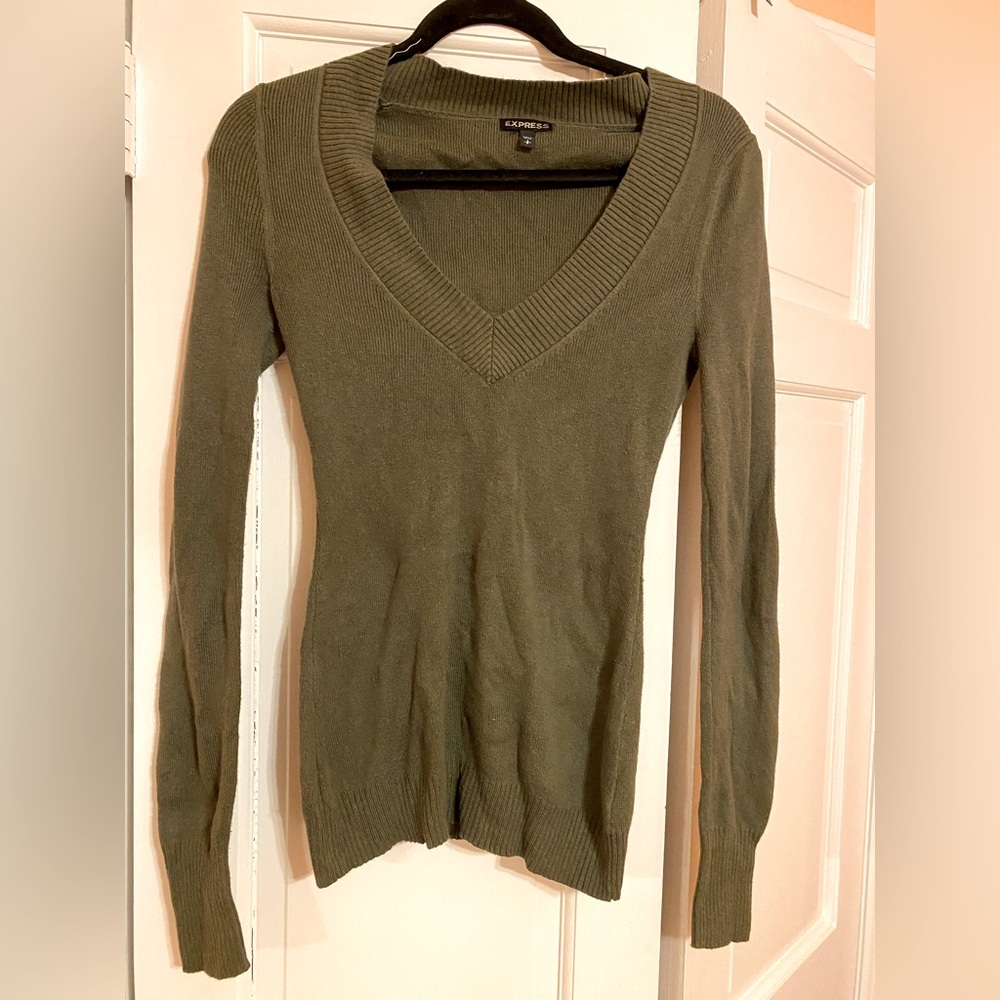 Express Green V Neck Sweater